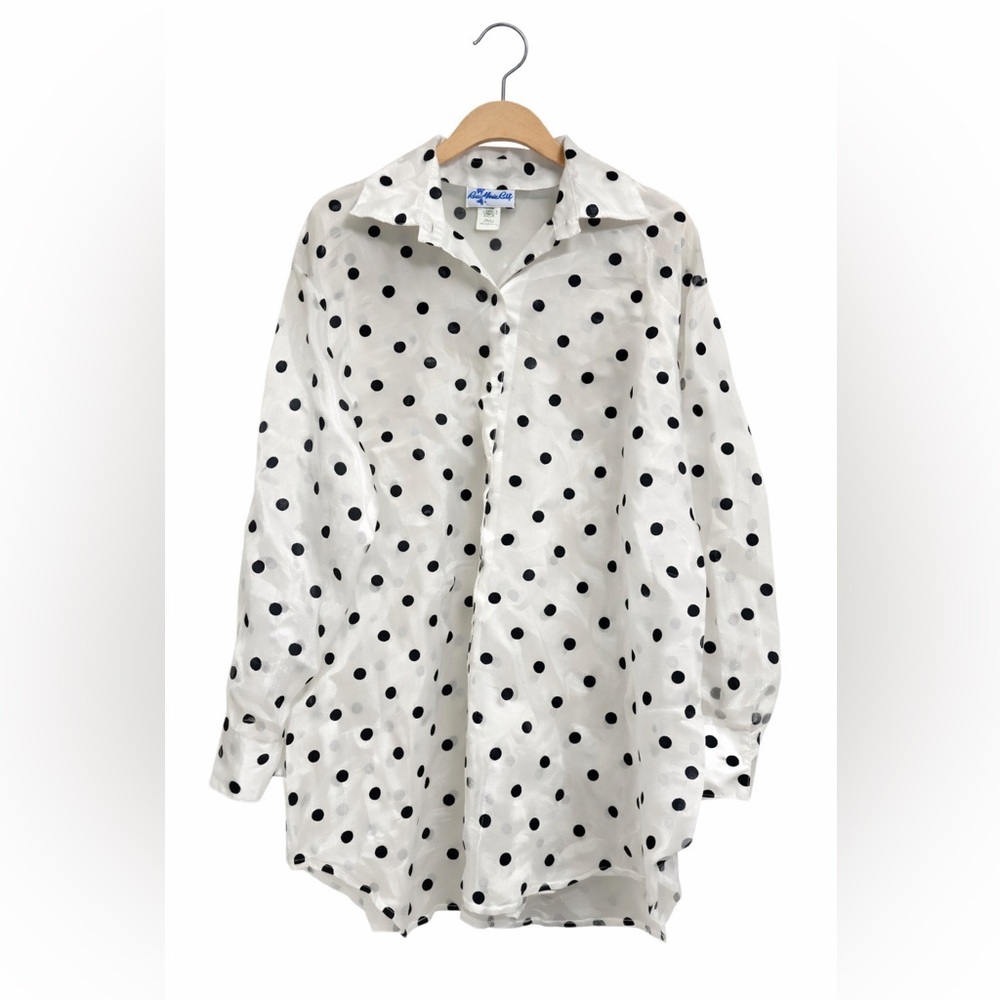 Vintage 1970s Rose Marie Reid Sheer Polka Dot Organza Resort Blouse S Cover Up